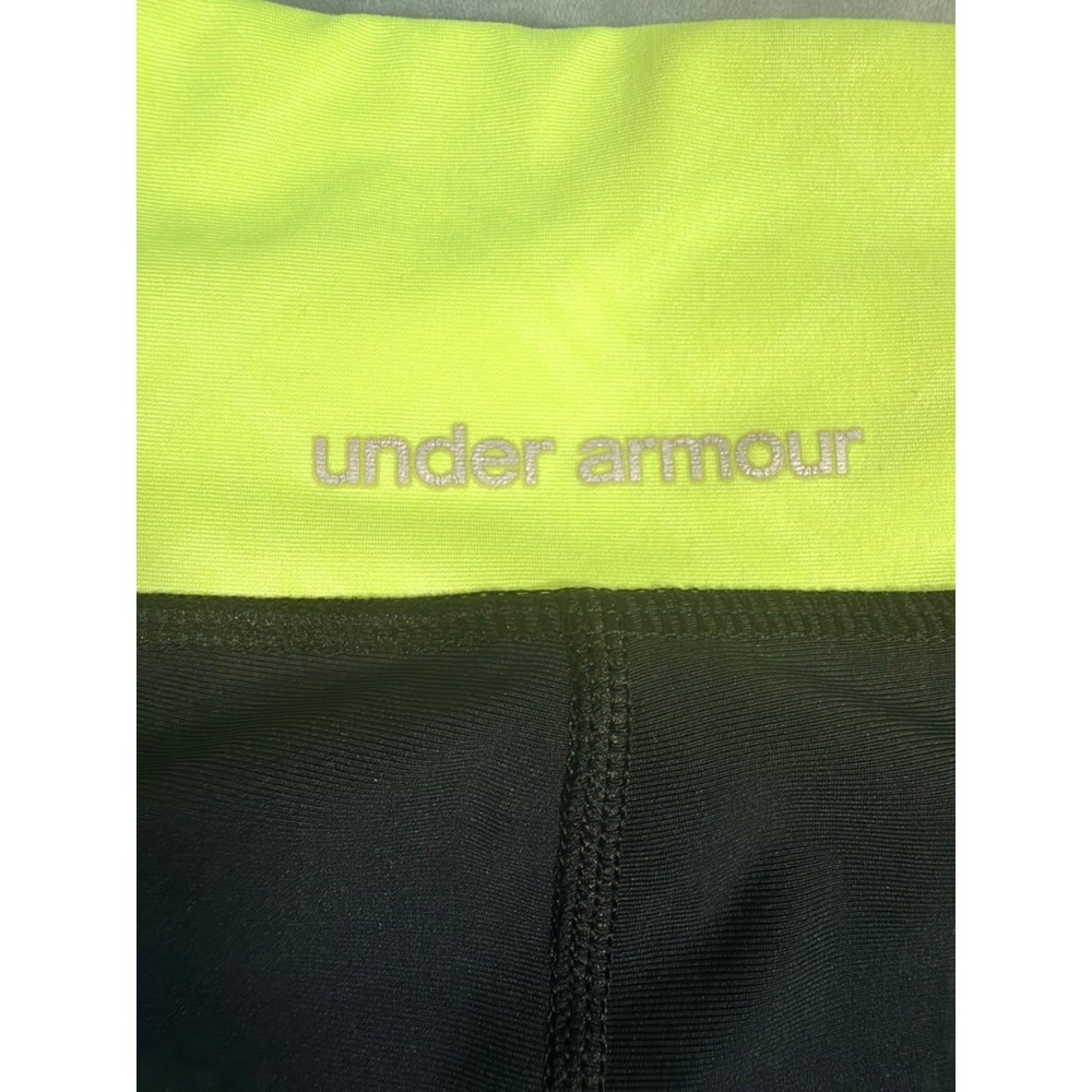 Under Armour HeatGear Womens Large Black Neon Yellow Cropped Leggings Fitted - Picture 7 of 8